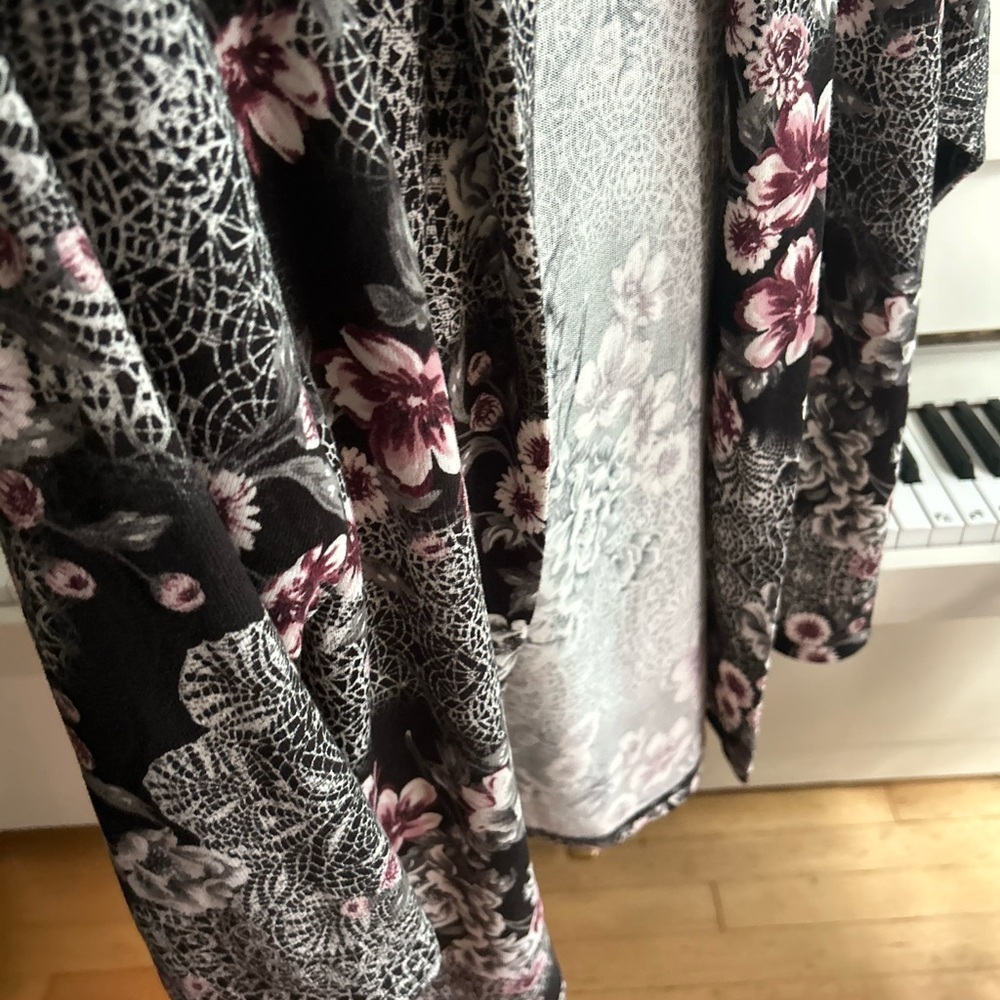 Floral Open-Front Cardigan - Black and Pink - Picture 14 of 16